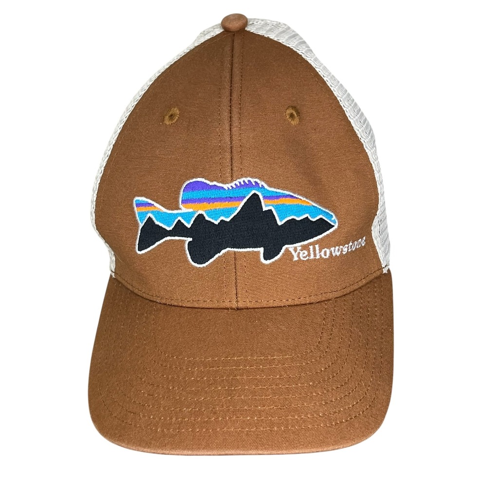 Patagonia Yellowstone Fitz Roy Trout Trucker Hat Brown White Snapback Cap